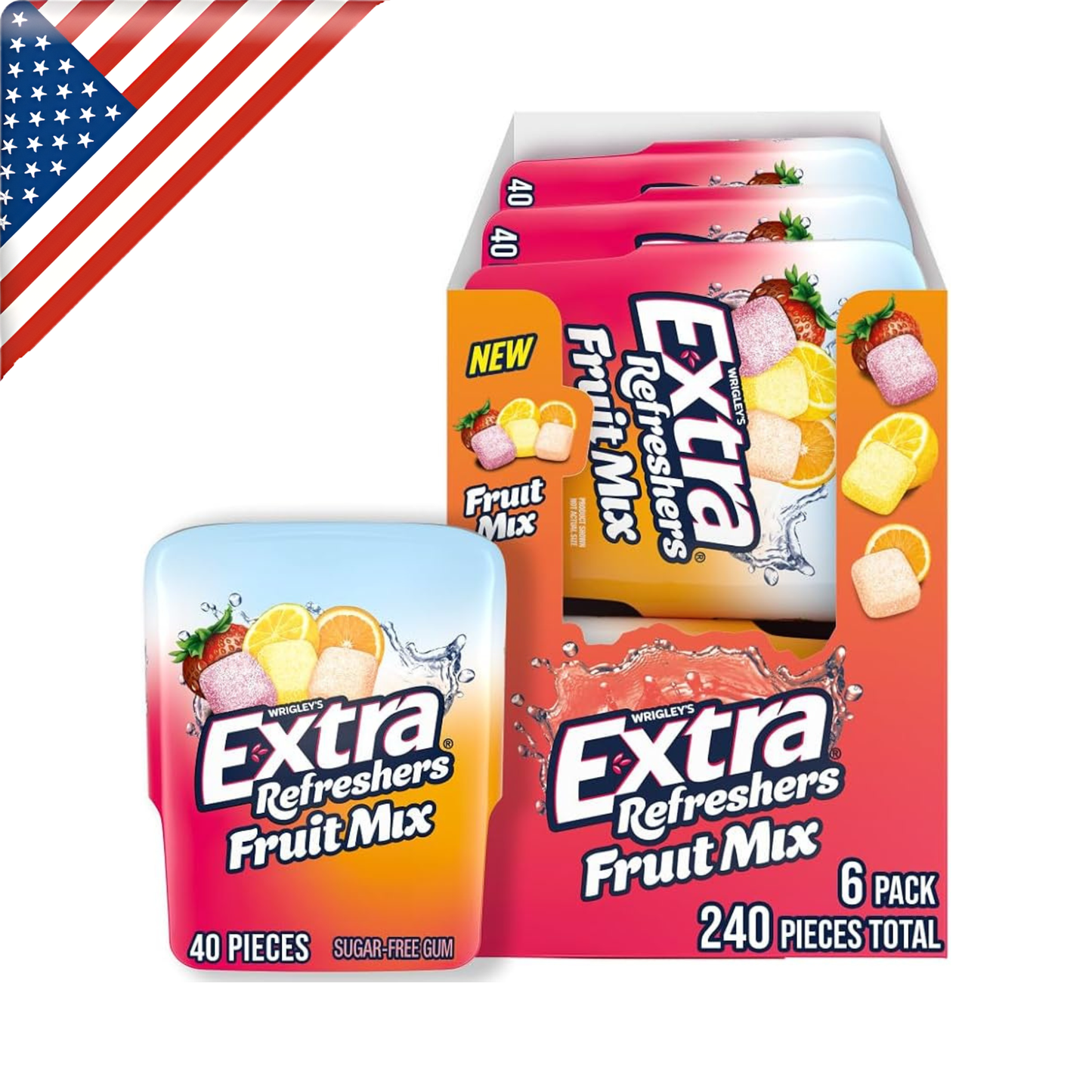 Extra Gum Bottle Refresh Fruit Mix 40's x 6 Pack