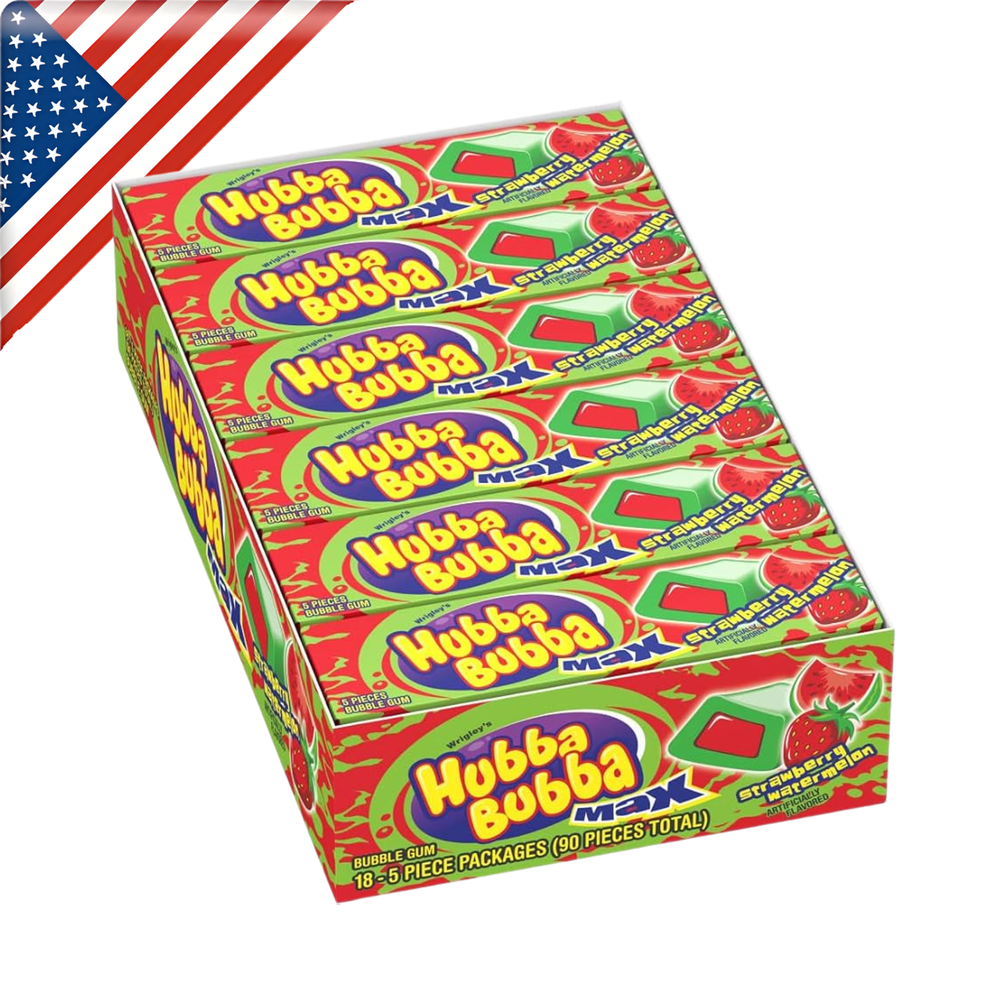 Hubba Bubba Max Straw Watermelon Gum 5's x 18 Pack