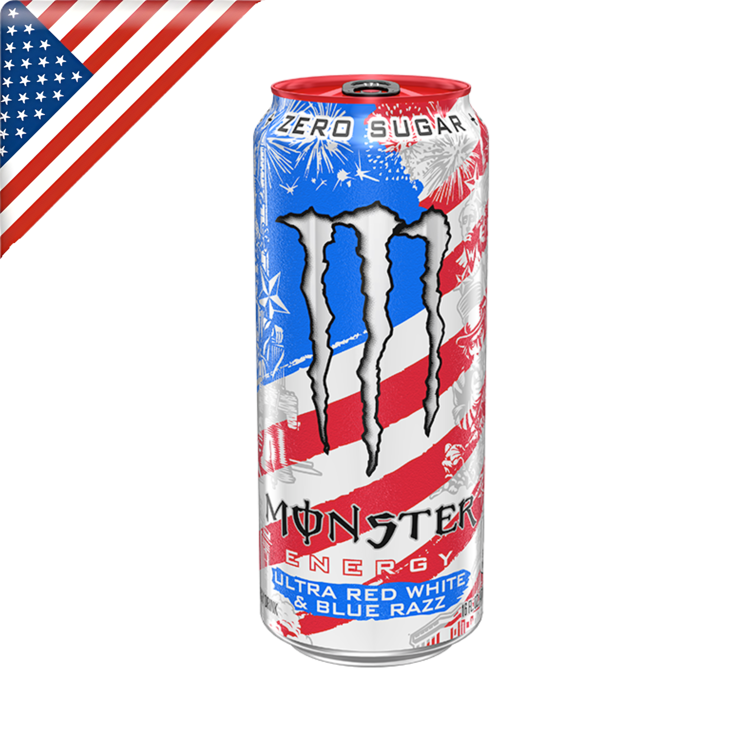 Monster Ultra Red White & Blue Razz Can 16 Oz - 24 Pack