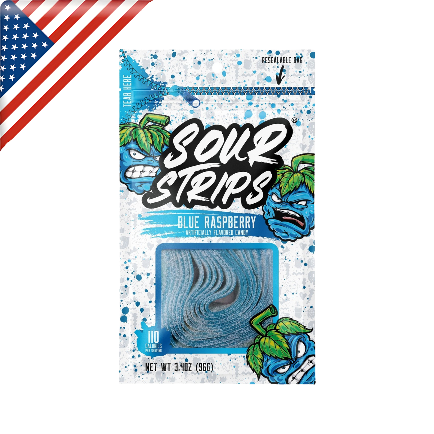 Sour Strips HB Blue Raspberry 3.4 Oz x 12 Pack