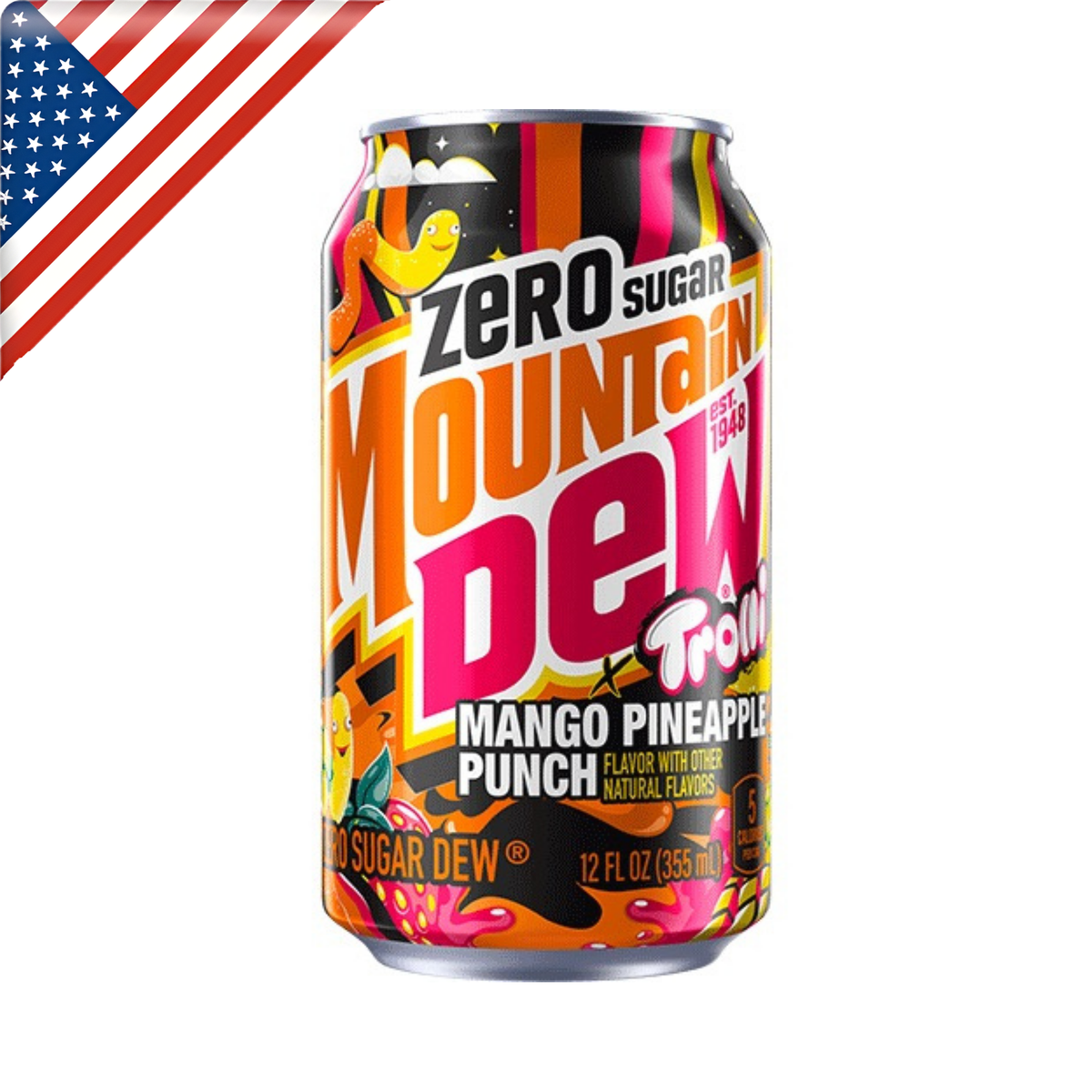 Mtn Dew Trolli Mango Pineapple Zero Sugar Can 12 Oz x 12 Pack