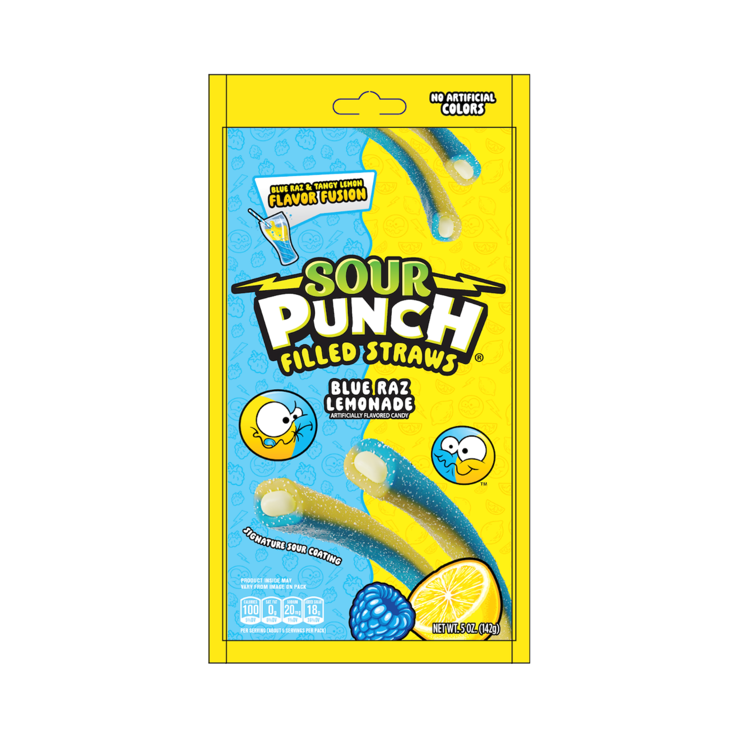 Sour Punch Filled Straw Blue Raz Lemonade 5 Oz - 12 Pack