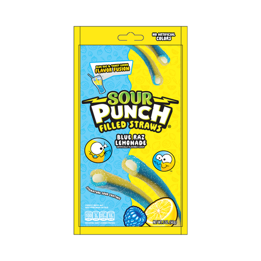 Sour Punch Filled Straw Blue Raz Lemonade 5 Oz - 12 Pack