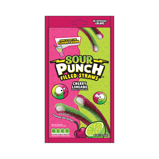 Sour Punch Filled Straw Cherry Limeade 5 Oz - 12 Pack
