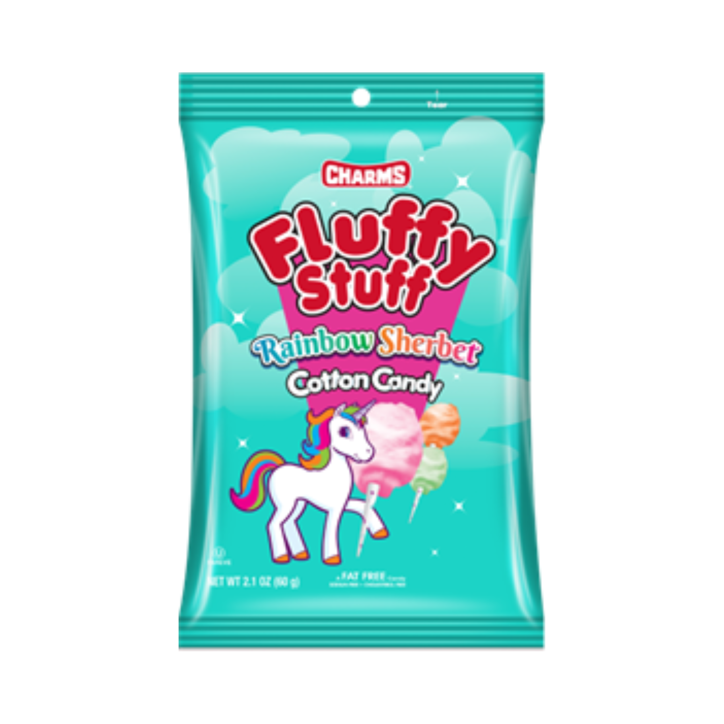 Charms Fluffy Stuff Rainbow Sherbet Cotton Candy HB 2.1 Oz - Single Pack