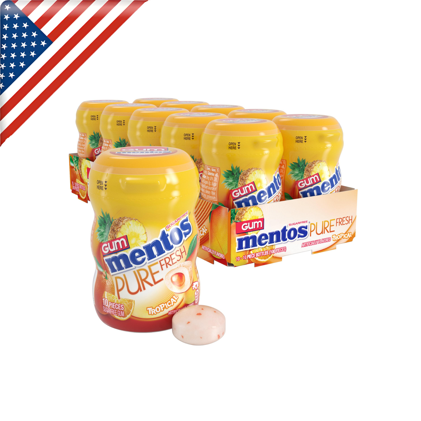 Mentos Gum Tropical Nano BTL 0.7 Oz x 10 Pack
