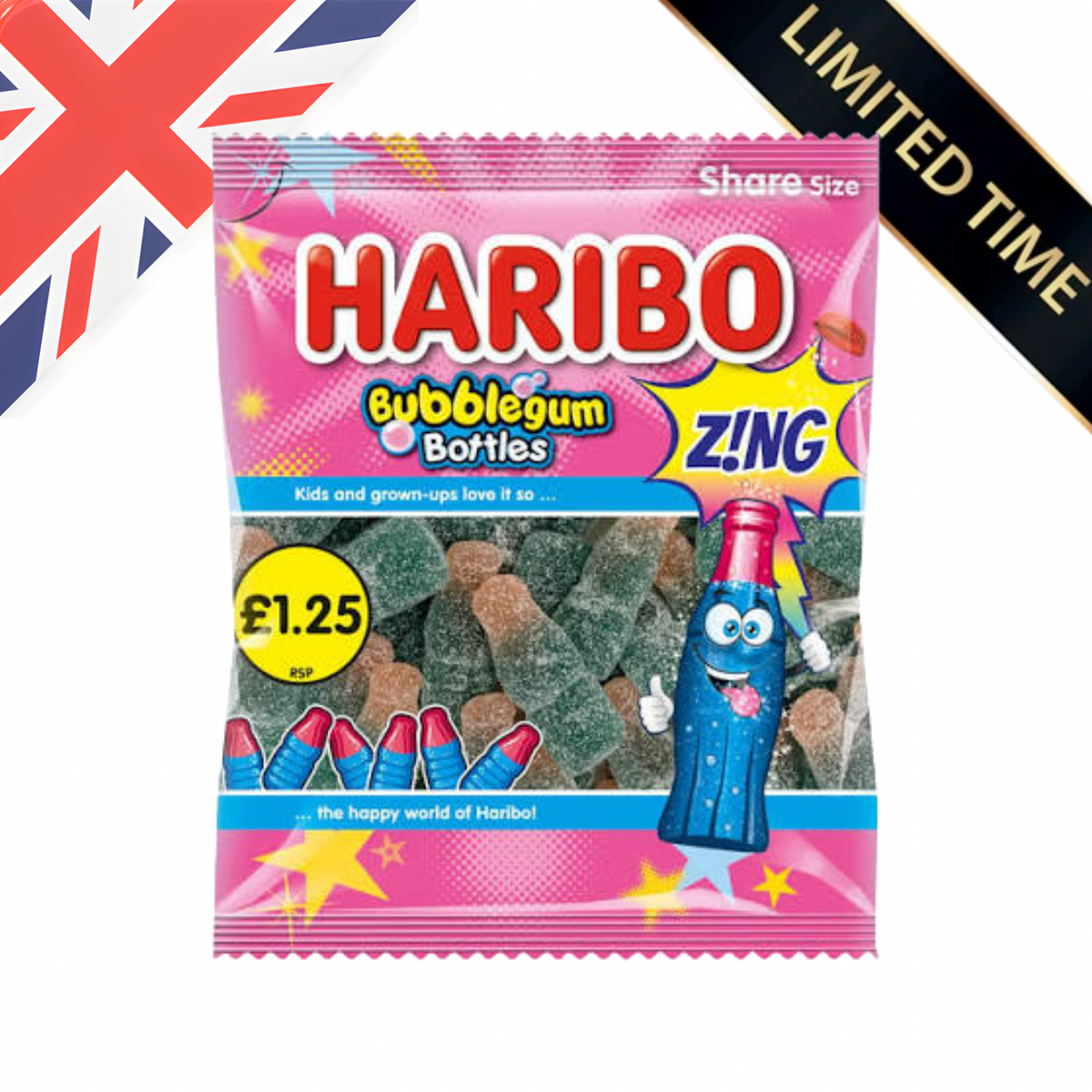 [UK] Haribo Bubblegum Bottles HB 140 Gms x 12 Pack