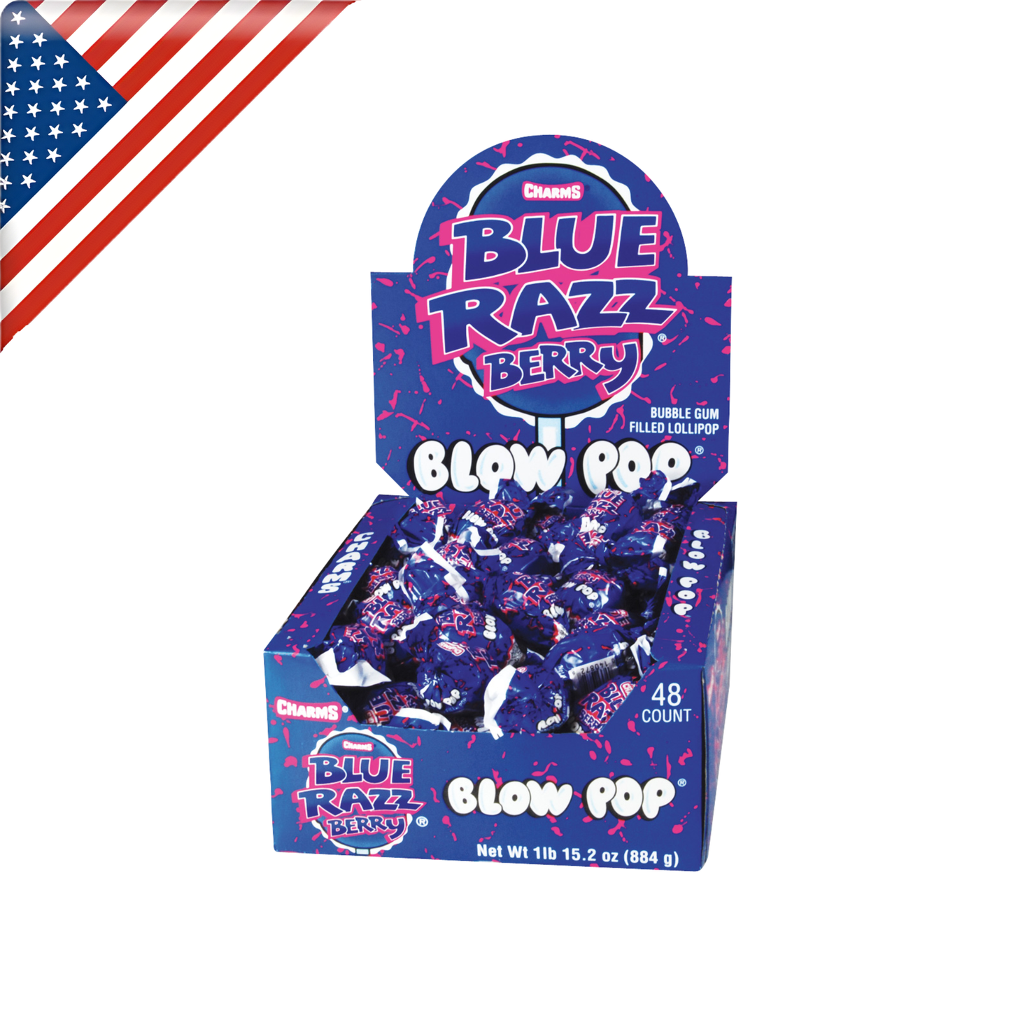 Charms Blue Razz Berry Blow Pop 1’s - 48 Pack