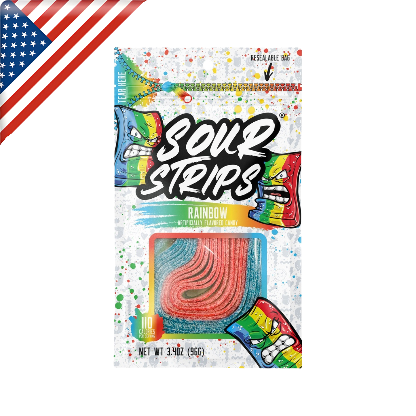 Sour Strips HB Rainbow 3.4 Oz x 12 Pack