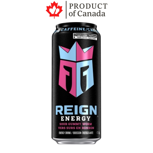 [Canada] Reign Energy Sour Gummy Worm Can 473 Ml - 12 Pack